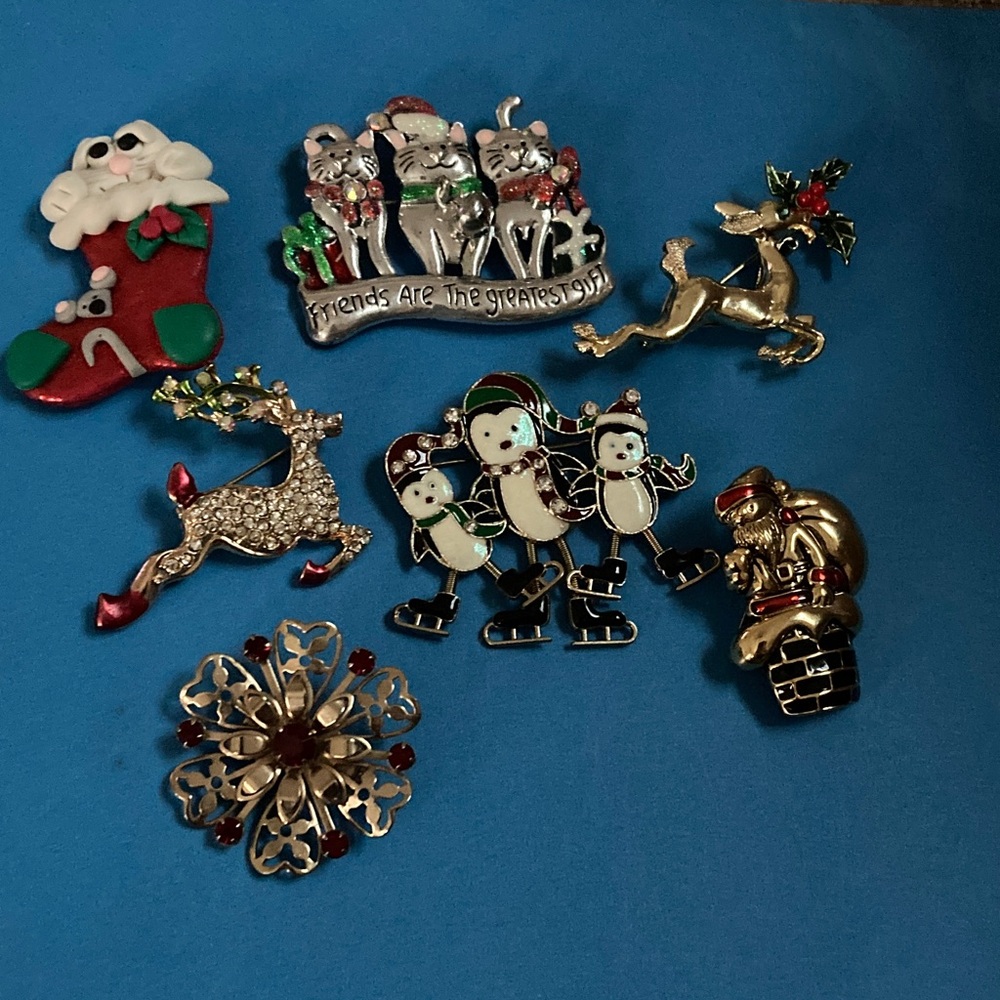 Christmas Festive Brooch Collection with Reindeer and Snowmen will sell separate